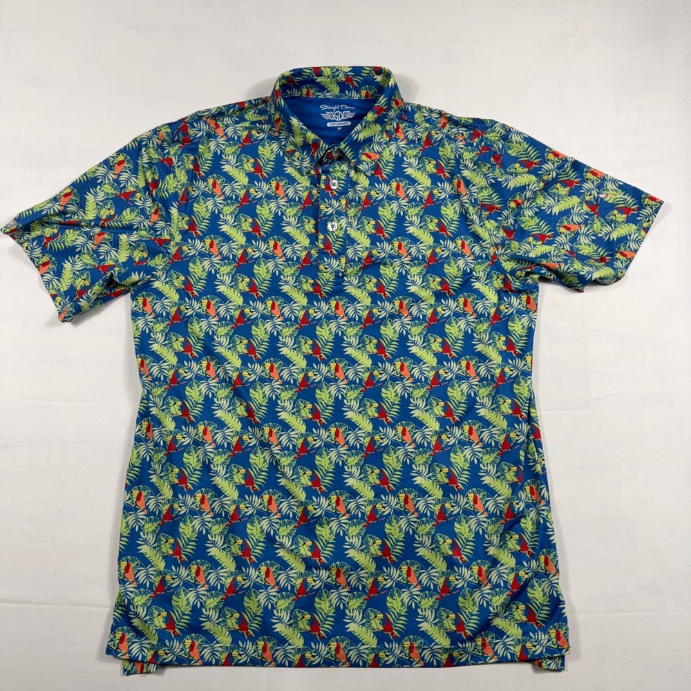 Straight‎ Down Performance Golf Polo Shirt Toucan Tropical Print Size M Blue